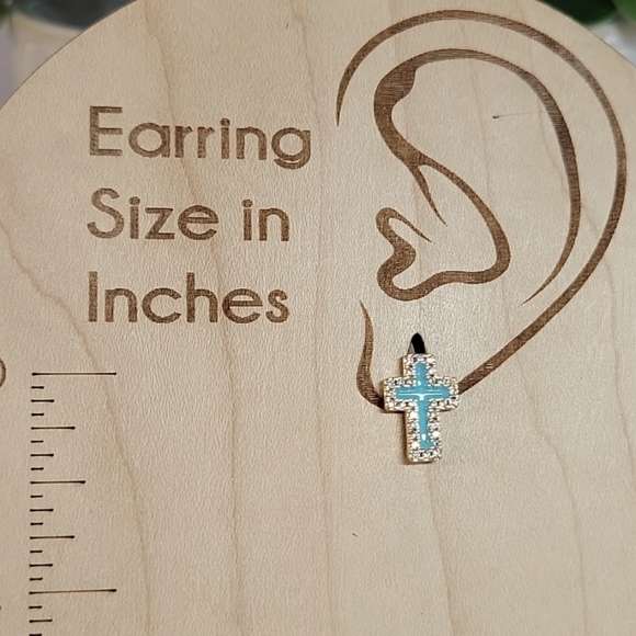 Shimmer Cross Stud Earrings, S925 - Picture 4 of 8